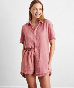 Pink Clay 100% French Flax Linen Short Sleeve Shirt
