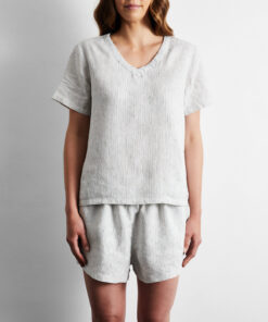 Pinstripe 100% French Flax Linen T-Shirt