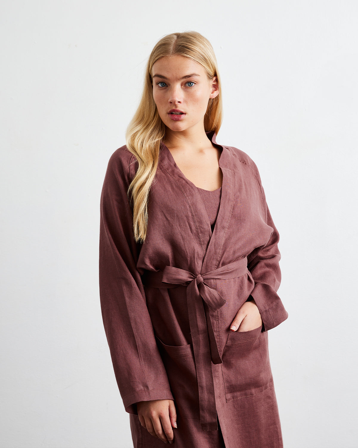 Cacao 100% French Flax Linen Classic Robe - Image 2