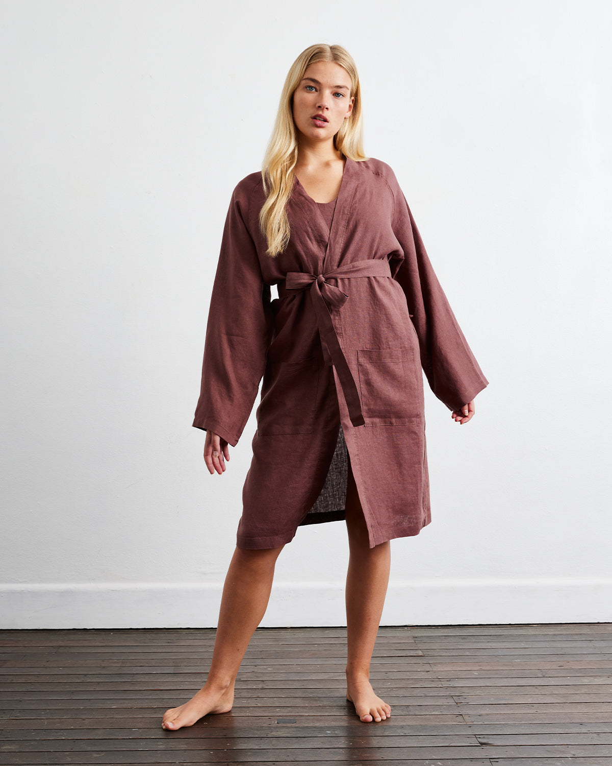 Cacao 100% French Flax Linen Classic Robe - Image 3