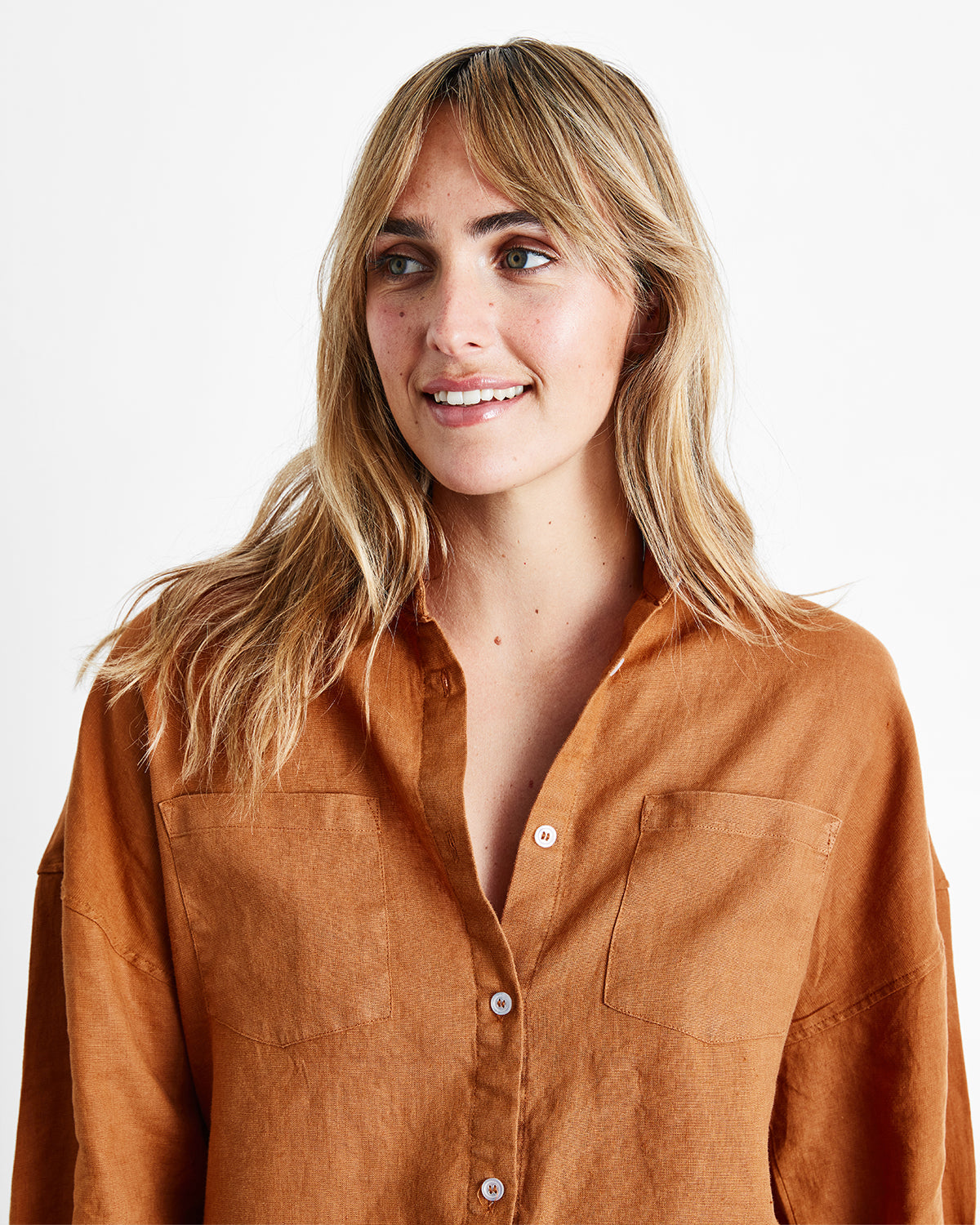 Rust 100% French Flax Linen Long Sleeve Shirt - Image 2