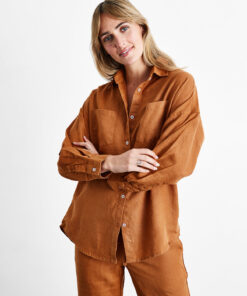 Rust 100% French Flax Linen Long Sleeve Shirt