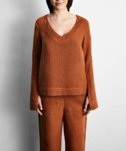 Rust 100% French Flax Linen Top