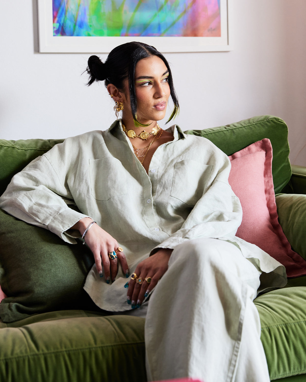 Sage 100% French Flax Linen Long Sleeve Shirt - Image 4