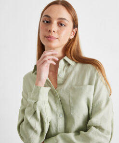 Sage 100% French Flax Linen Long Sleeve Shirt