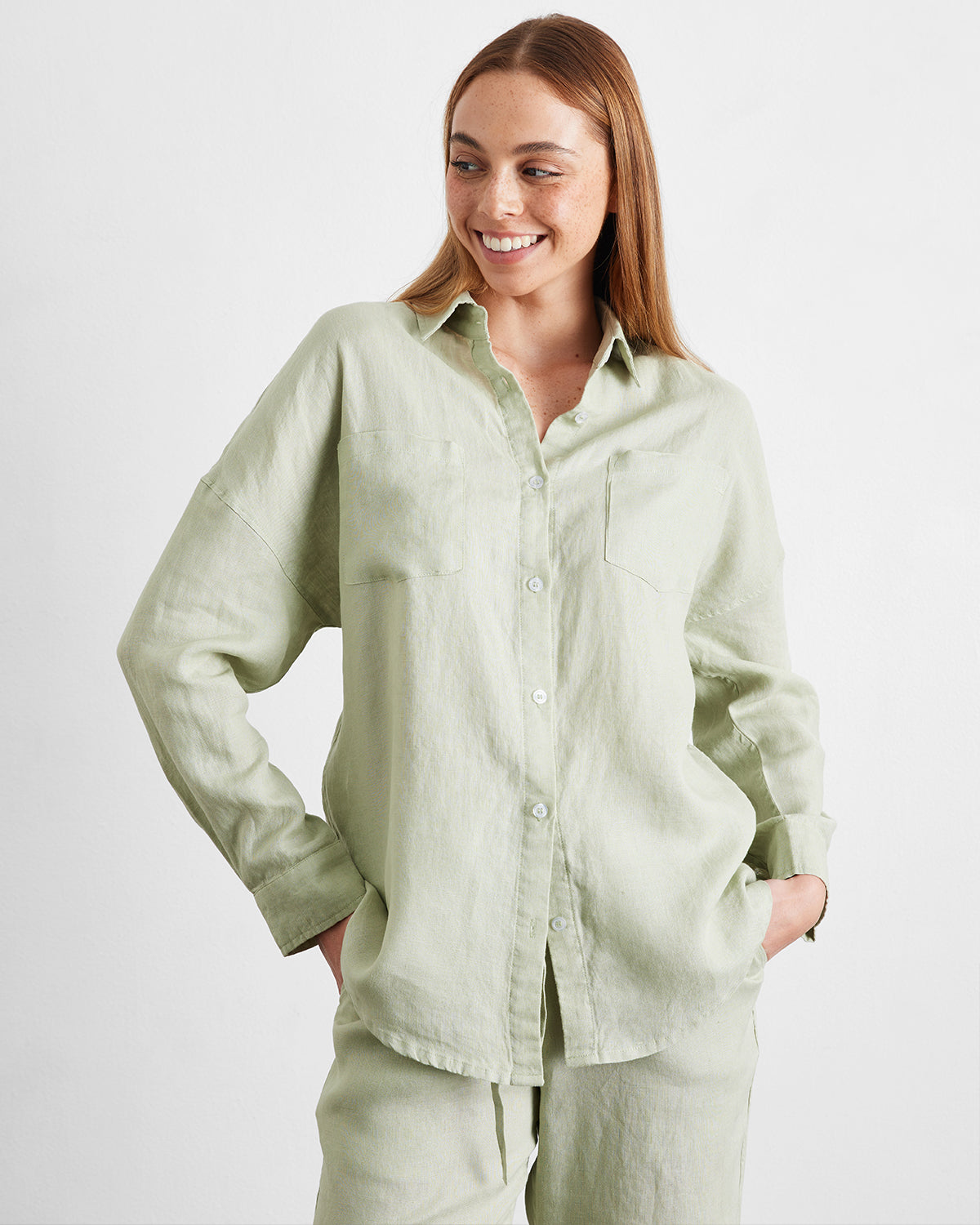 Sage 100% French Flax Linen Long Sleeve Shirt - Image 2