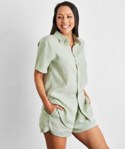 Sage 100% French Flax Linen Shorts