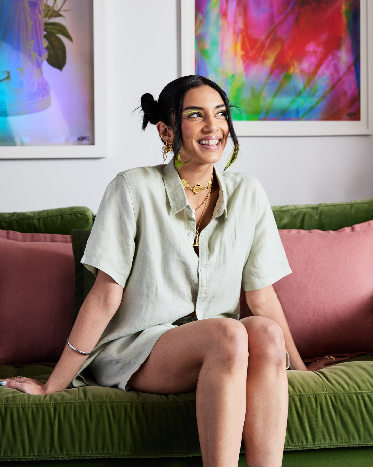 Sage 100% French Flax Linen Short Sleeve Shirt - Image 4