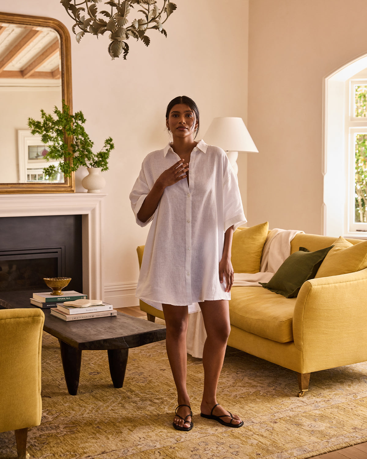 Villa Linen Shirt Dress in White - Image 6