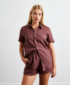 Cacao 100% French Flax Linen Short Sleeve Shirt