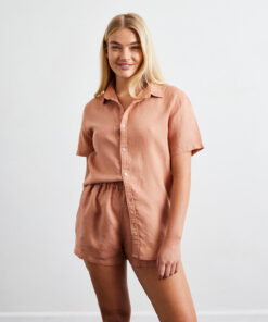Hazelnut 100% French Flax Linen Short Sleeve Shirt