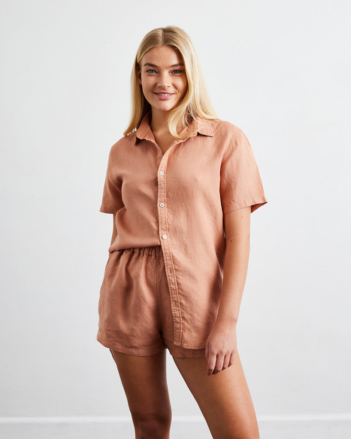 Hazelnut 100% French Flax Linen Short Sleeve Shirt