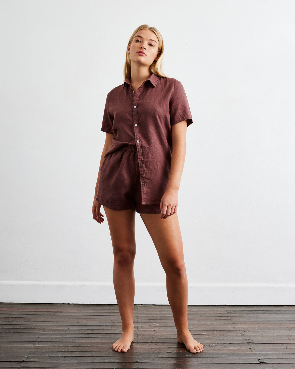 Cacao 100% French Flax Linen Short Sleeve Shirt - Image 3