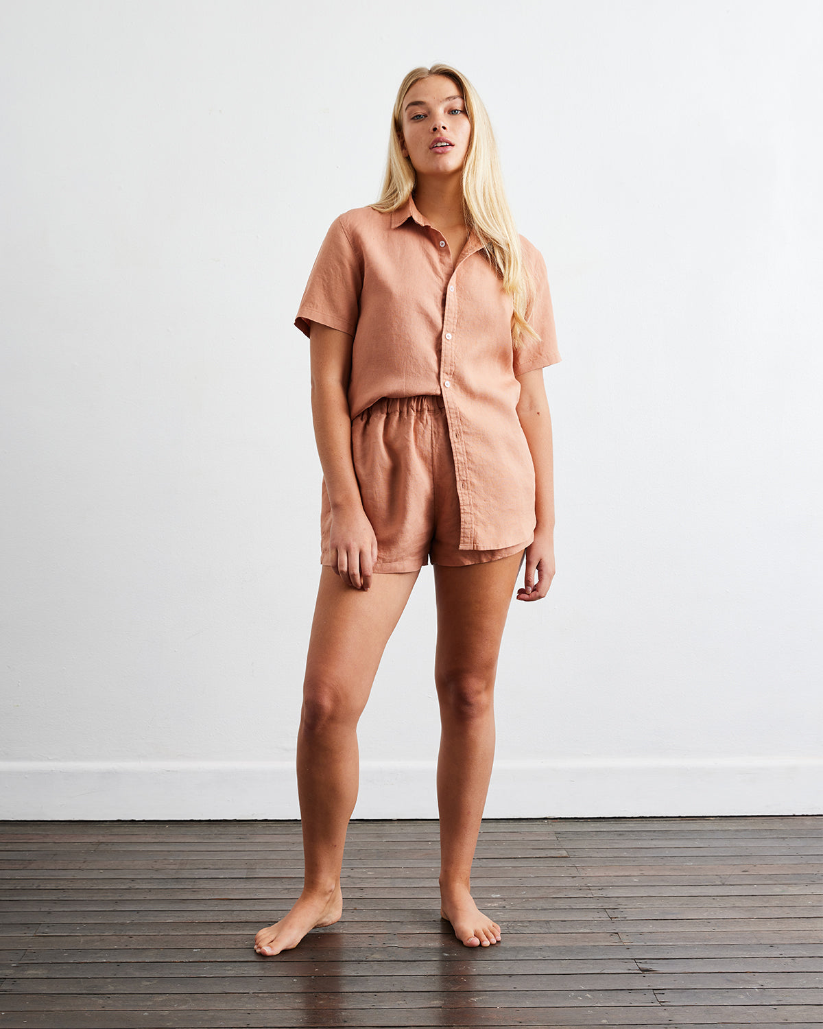 Hazelnut 100% French Flax Linen Short Sleeve Shirt - Image 3