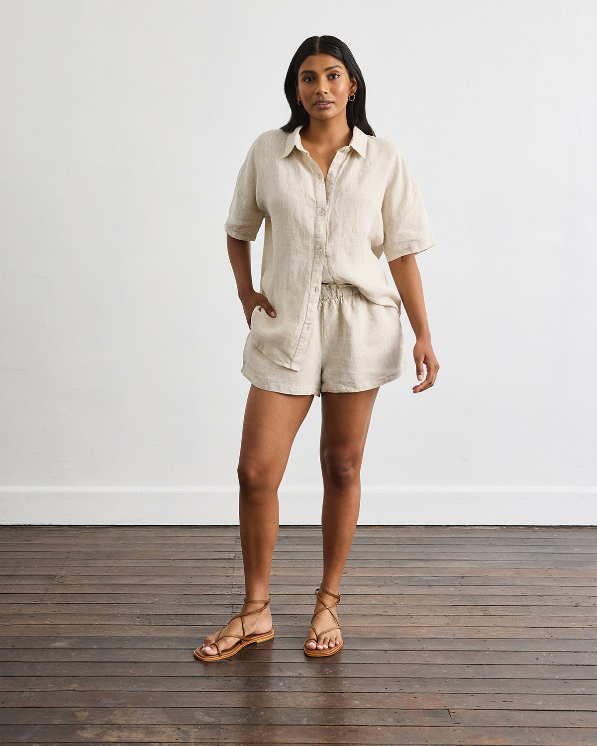 Marina Short Sleeve Shirt in Oatmeal - Image 3