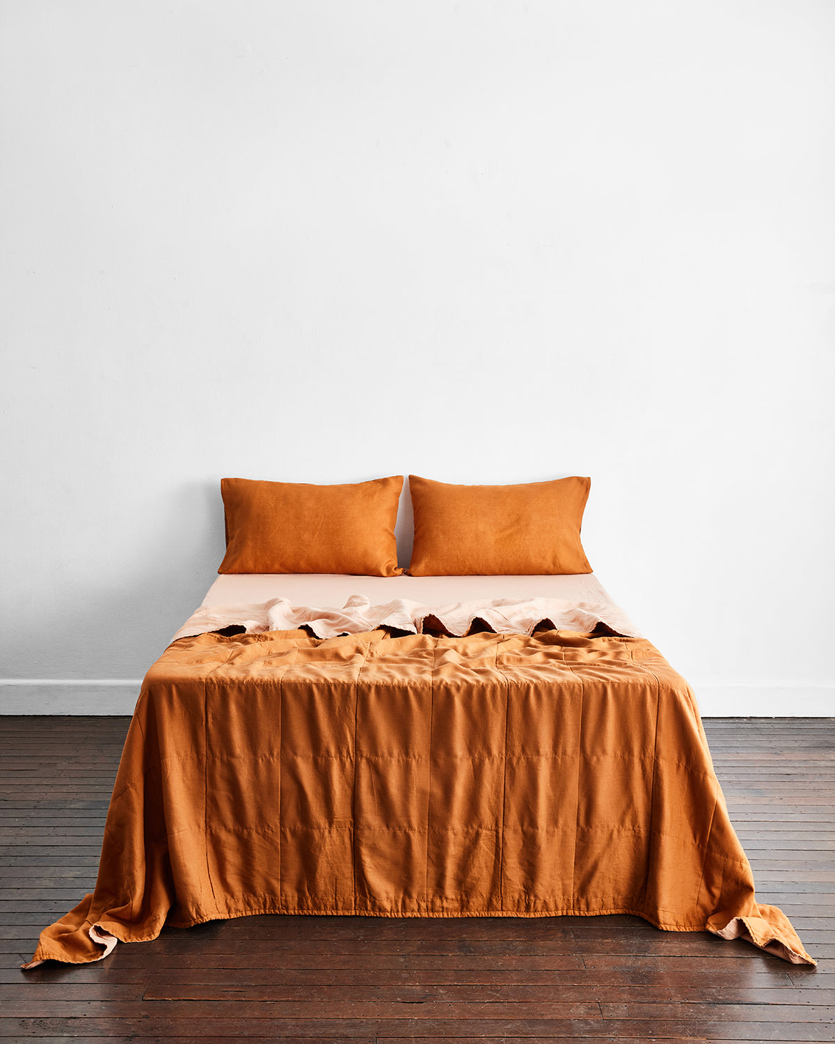 Terracotta & Rust 100% French Flax Linen Quilt Set - Image 3