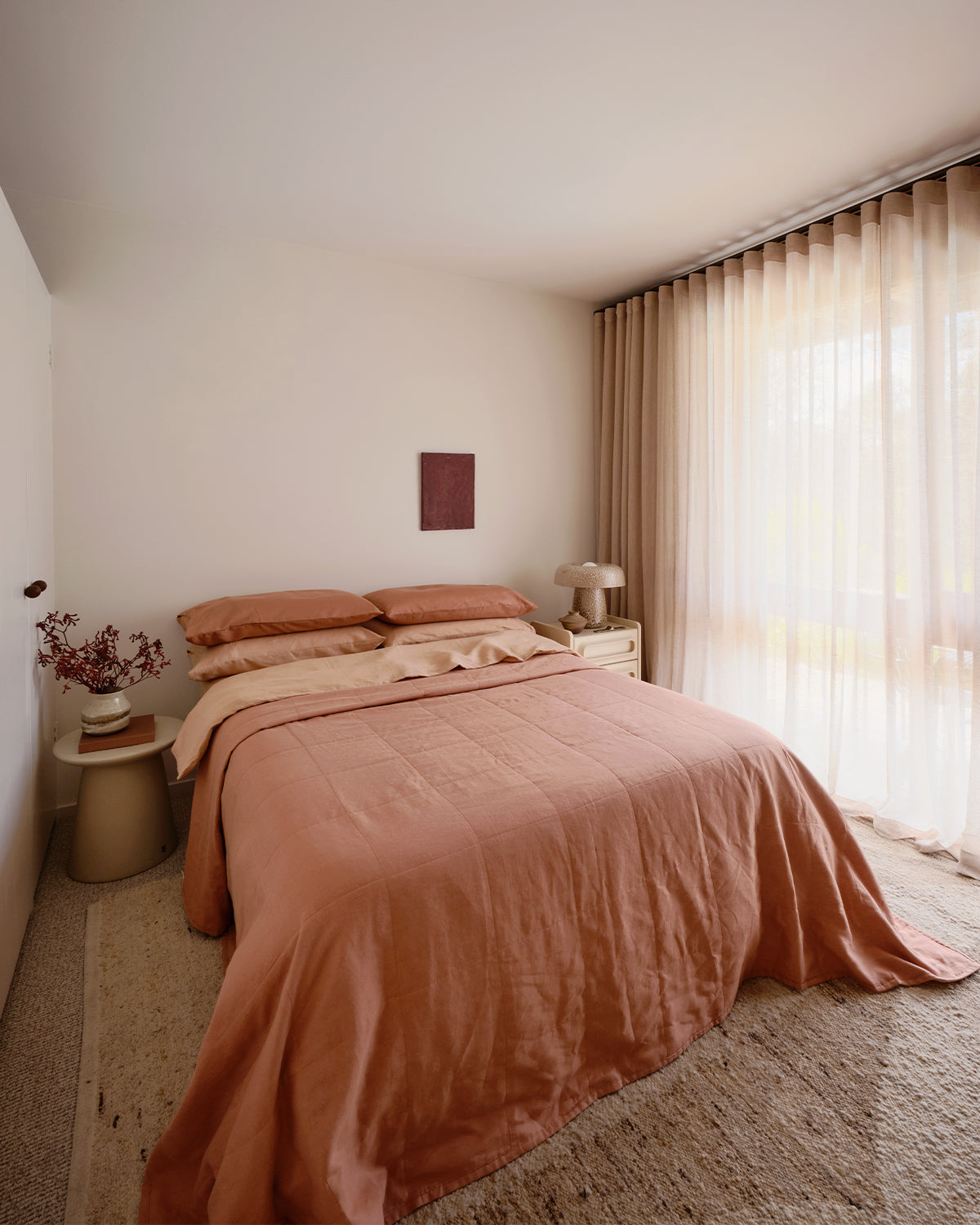 Terracotta & Hazelnut 100% French Flax Linen Quilt Set - Image 4