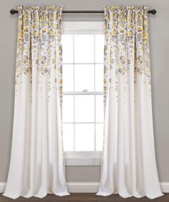 Weeping Flowers Room Darkening Curtain Panel Pair - 84 Inches Long - Yellow/Grey