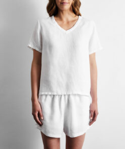 White 100% French Flax Linen T-Shirt
