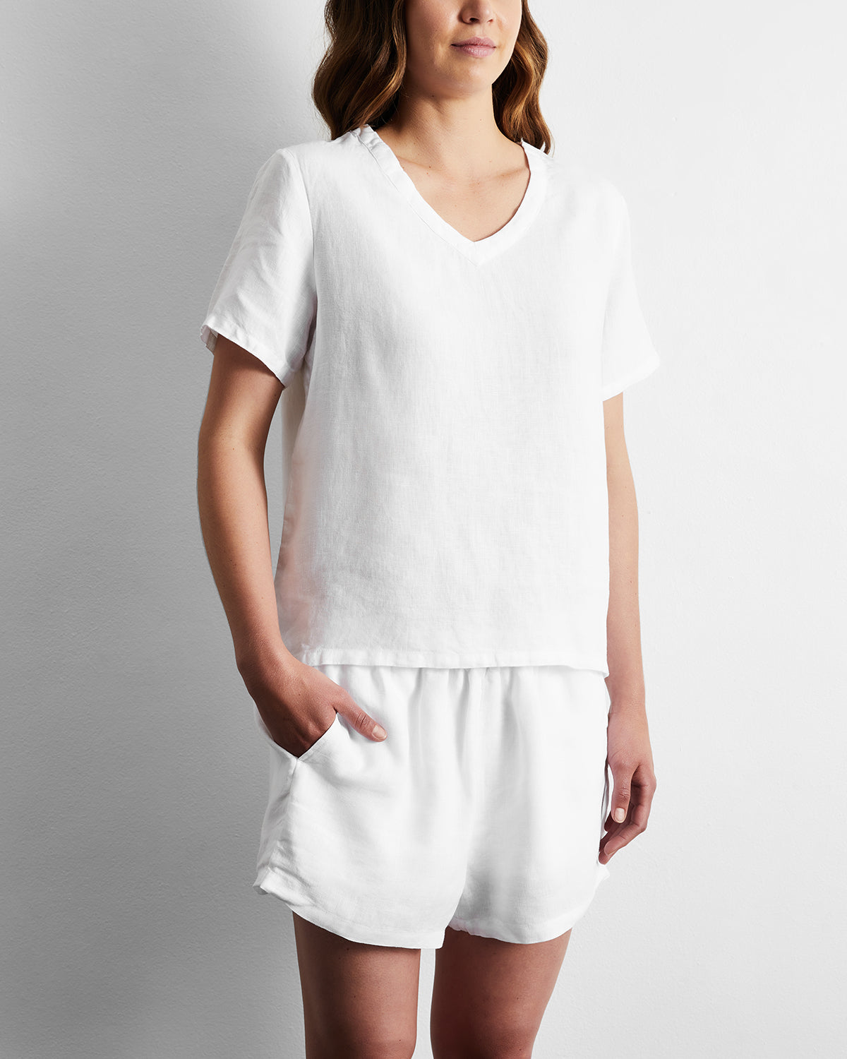 White 100% French Flax Linen Shorts - Image 4