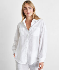 White 100% French Flax Linen Long Sleeve Shirt