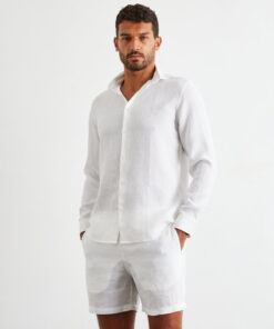 White 100% French Flax Linen Men's Shorts