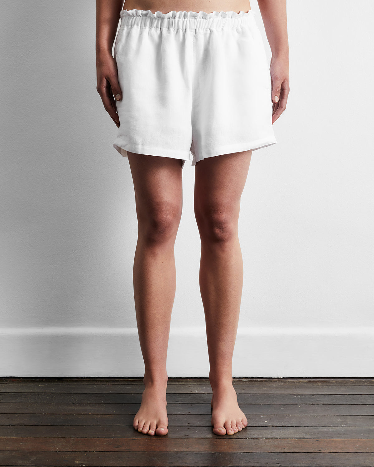 White 100% French Flax Linen Shorts