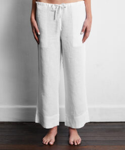 White 100% French Flax Linen Pants