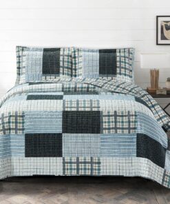 Zoe Reversible Blue Printed Patchwork Bed Quilt Set